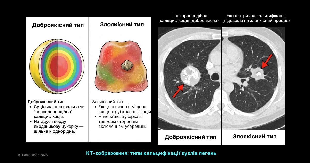 КТ-зображення: типи кальцифікації вузлів легень